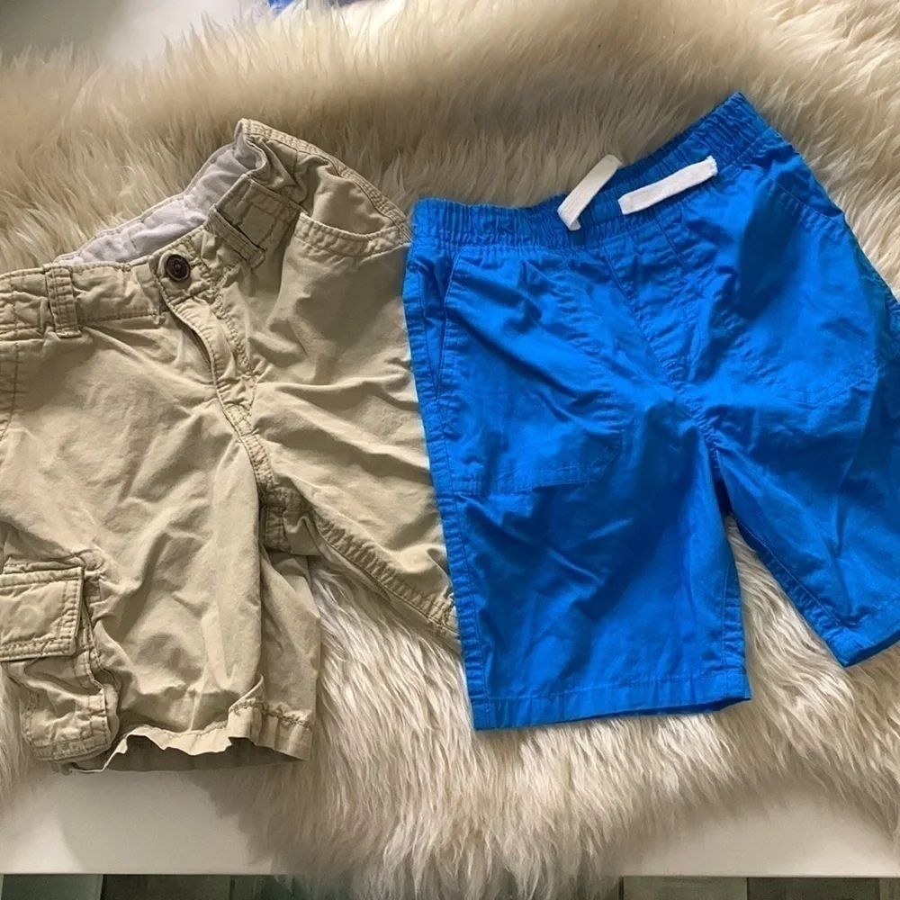 Bundle of two toddler boys casual shorts size 5 kids clothes khaki and blue